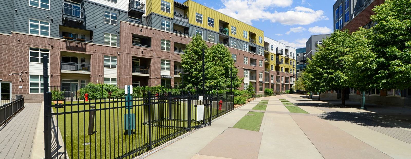 Walkway between apartment buildings in a residential community