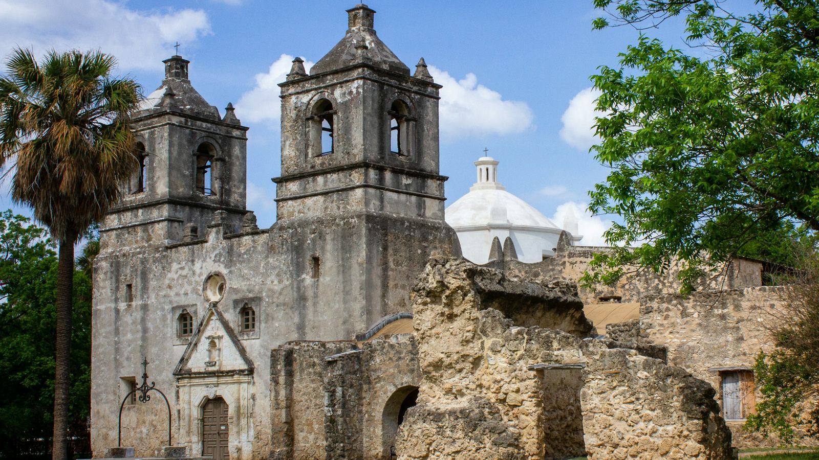 Mission Concepción and its twin bell towers in San Antonio